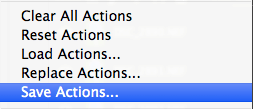 Save or Export your actions by using the Action Panel Menu