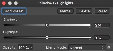 affinity photo shadows and highlights adjustment layer
