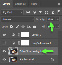 Change the Extra sharpening layer created by the Photoshop action