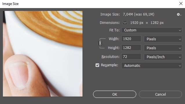 The first step in the Photoshop action that resize your image
