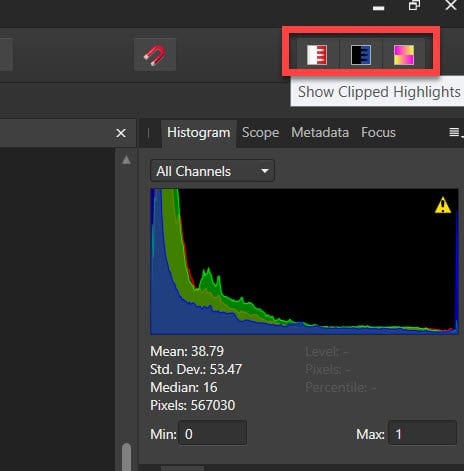 Clipping markers in the Develop Persona in Affinity Photo